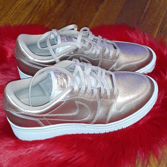 Jordan Shoes - Rose gold metallic Air Jordan's with wedge